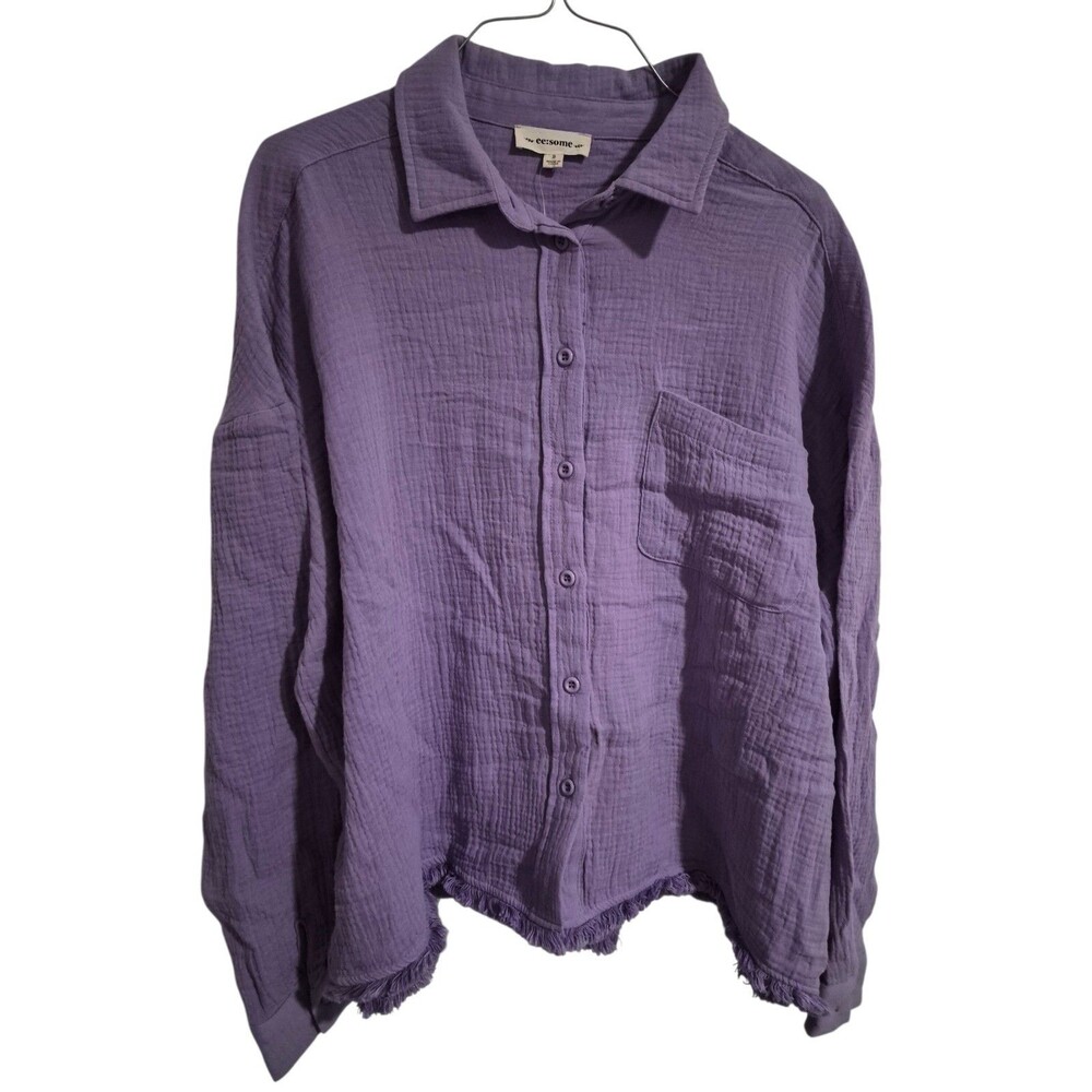 NEW EE:SOME S Gauzy Boxy Top Purple Button Down Lagon Coastal Beachy Vacation